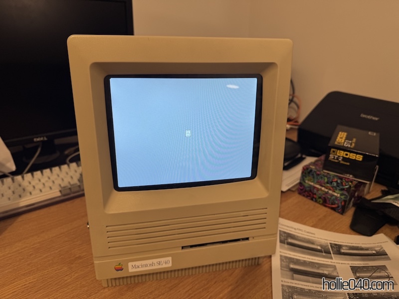 SE/30 running with the LCD screen lit up