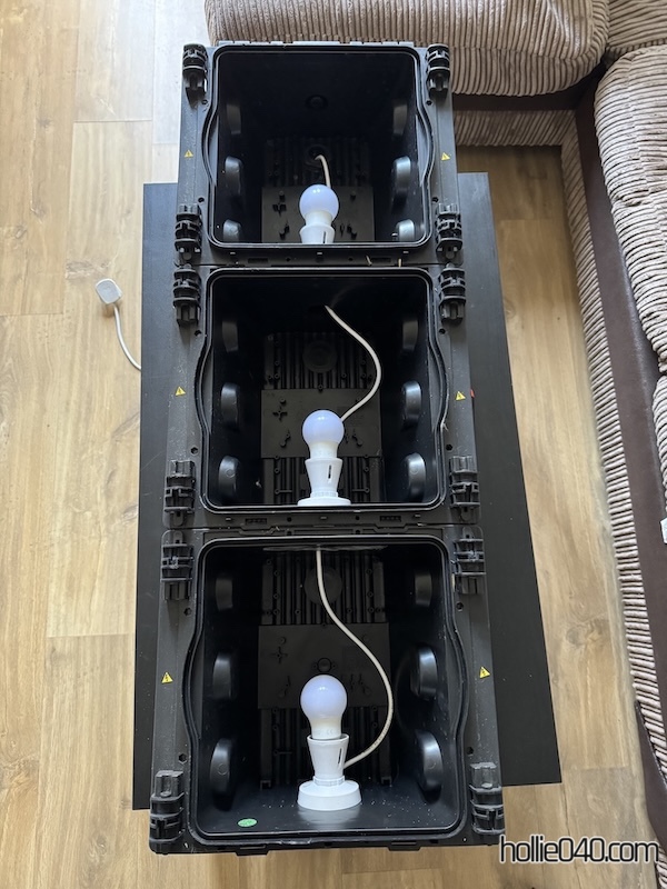 Inside of traffic light showing bulb holders and lightbulbs